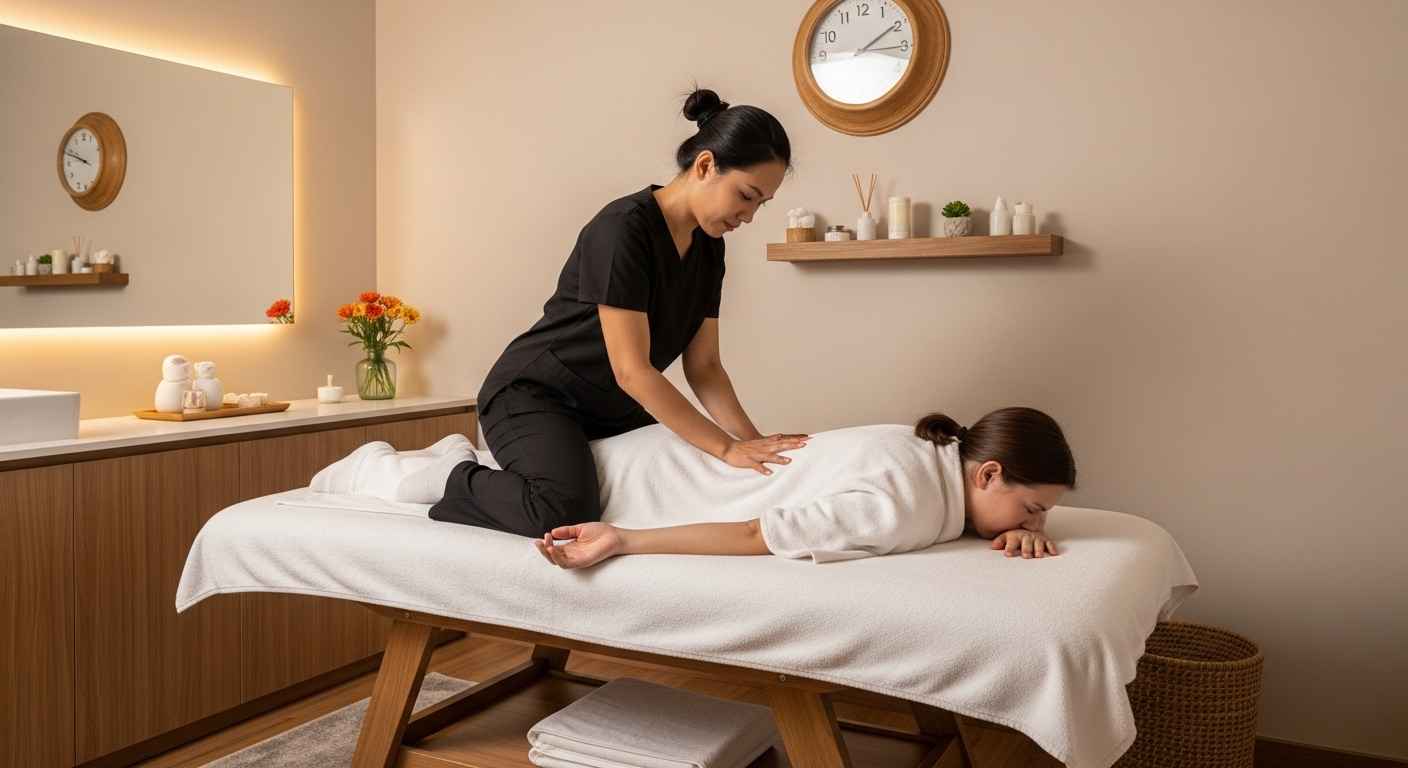 Thai massage therapy session near hotel for same-day relaxation and travel recovery
